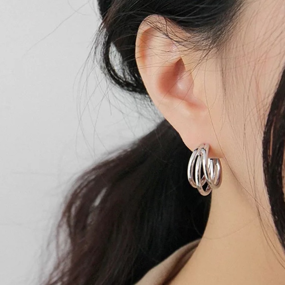 NEW Silver Multi-layer Hoop Earrings